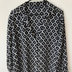Zara Black & White Geometric Button-Down Blouse